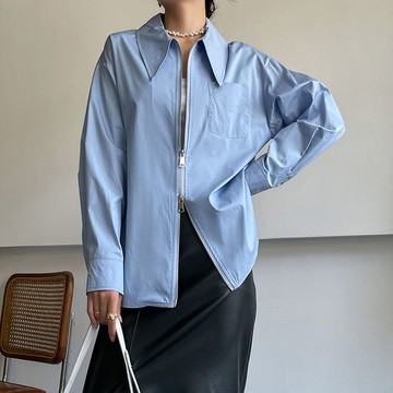 【巴黎精品】現貨+預購 長袖襯衫薄款夾克-寬鬆直筒雙拉鍊純色女上衣2色v1al19