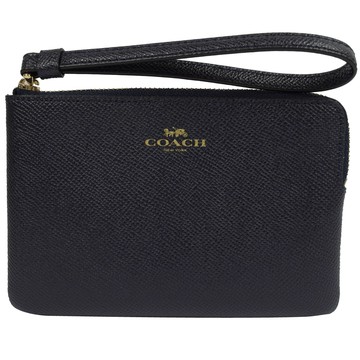 COACH 58032 馬車LOGO烙印防刮全皮革手拿包.深藍