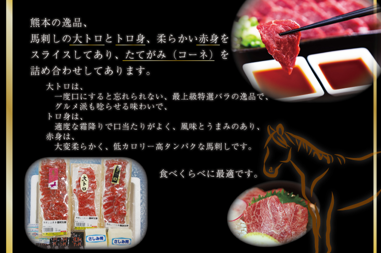 FKK19-578_馬刺しの詰合せ 馬刺し 馬刺 熊本県 くまもと 肉 馬肉 詰め合わせ ギフト 贈り物 贈答 中元 お中元 父の日 霜降り 上 赤身 大トロ トロ 食べ比べ 食べくらべ セット つまみ おつまみ 冷凍 お取り寄せ 真空パック 産地直送 晩酌 新鮮