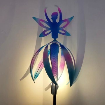 鐵藝工藝品帶太陽能燈發光歐美跨境速賣通旋轉仙子天使戶外小風車