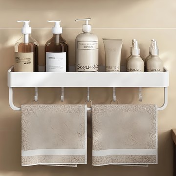 浴室置物架 附掛勾 多功能收納 免釘安裝  30cm  白色  1個