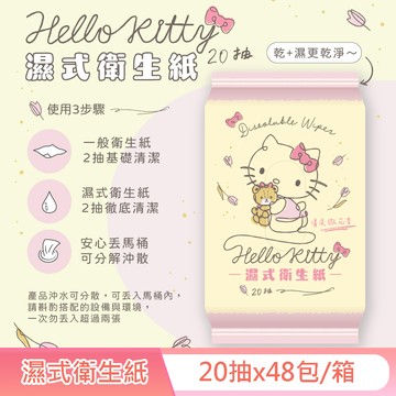 Hello Kitty 凱蒂貓 花果香氛 濕式衛生紙 20 抽  (隨身包) X 48 包 (箱購) EDI 超純淨水