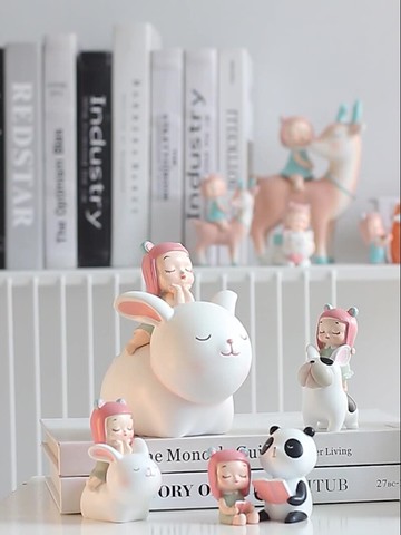 治愈系小擺件少女心騎兔女孩可愛創意客廳裝飾品辦公室書桌面玩偶