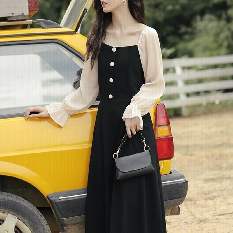 残りわずか シフォンスリーブワンピース 長袖 春 レディース レトロ ガーリー 大人ガーリー I 081 L 通販 Lineポイント最大10 0 Get Lineショッピング