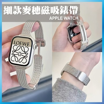 金屬磁吸錶帶 麥穗錶帶 適用 Apple Watch S1-S11 SE 不鏽鋼 替換錶帶