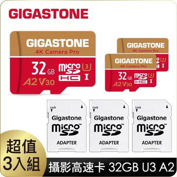 GIGASTONE 立達 Camera Pro microSDHC UHS-Ⅰ U3 32GB攝影高速記憶卡-3入組(32G A2 V30)