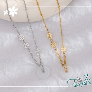 【伊飾童話】平安白玉髓＊中國風銅錢短頸項鍊/銀