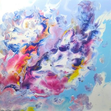 天藍色抽象花卉流體藝術原創畫作春季牆面裝飾