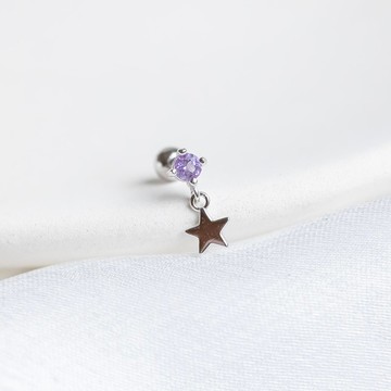 紫水晶925純銀星星垂墜轉珠耳環