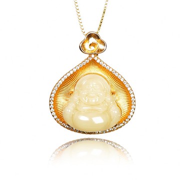 【正佳珠寶】蜜蠟琥珀 頂級純白滿蜜 4.9g 豪鑲彌勒大肚佛吊墜