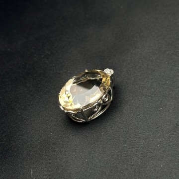 巴西黃水晶項鍊 | 無燒黃水晶 大克拉 收藏級 台灣師傅手工包框 寶石項鍊 925純銀 K23-31