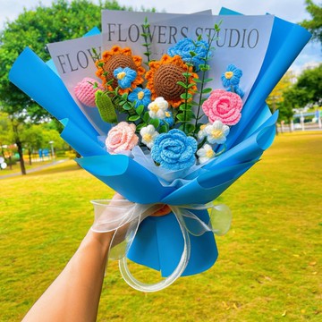 情人節禮盒  客製化禮物2026優雅的藍色手工鉤編花束