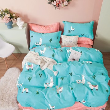 LoveCity 寢城之戀 200織純棉床包枕套組 雙人5尺 可愛羊駝