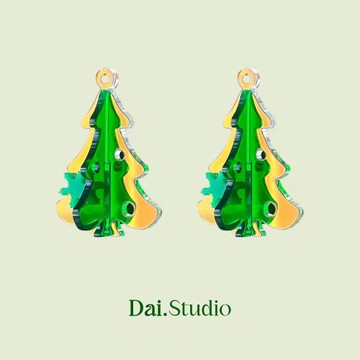 黛組學原創「立體圣誕樹」手作原創耳環亞克力耳飾圣誕節耳釘禮物