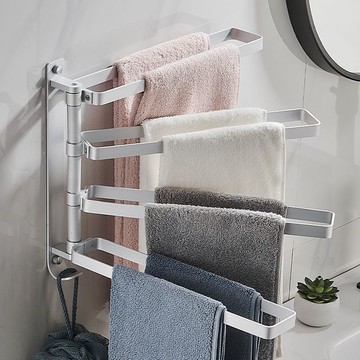收納架 浴室毛巾架 置物架 衛生間毛巾架免打孔壁掛太空鋁浴室旋轉活動毛巾桿掛架浴巾置物架