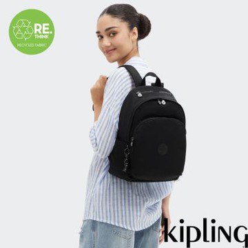 Kipling 碳黑上方拉鍊後背包-DELIA