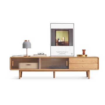 hoi! 源氏木語布拉格橡木玻璃門雙抽實木電視櫃1.8M Y84N06