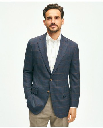 Brooks Brothers Men's Traditional Fit Stretch Wool Hopsack Windowpane Sport Coat | Navy | Size 40 Regular