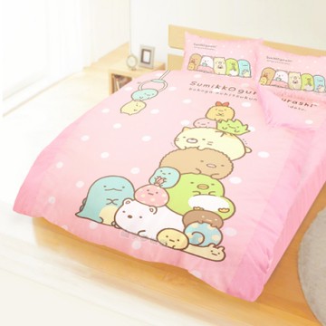 享夢城堡 雙人加大床包兩用被套四件組-角落小夥伴 夾夾樂-粉橘.藍綠