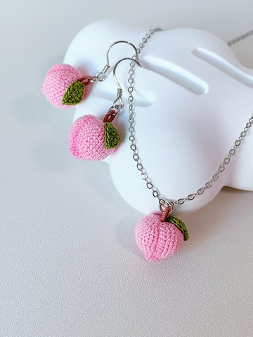 手作微鈎編織生果系列 - 水蜜桃項鏈針織 鉤織