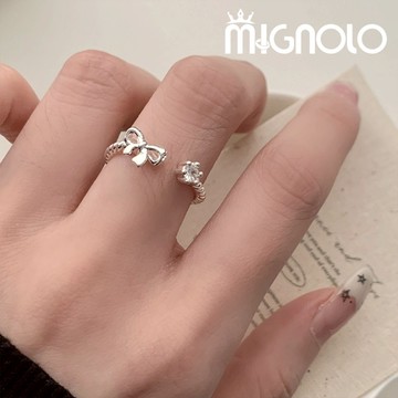 MIGNOLO💫蝴蝶結微光戒指｜水鑽 百搭 戒指 銀戒 韓國戒指 開口戒 可調式戒指 韓國飾品