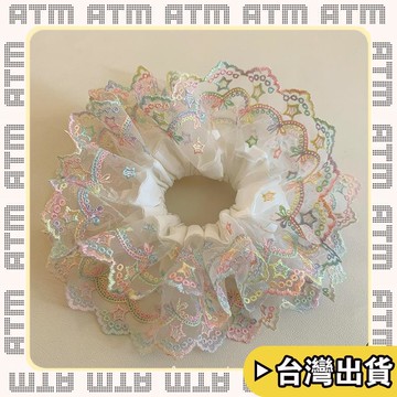 🔥臺灣出貨🔥可開發票✅輕飾時光甜美彩色蕾絲網紗雙層大腸髮圈女韓系扎頭髮丸子頭髮繩低馬尾頭繩