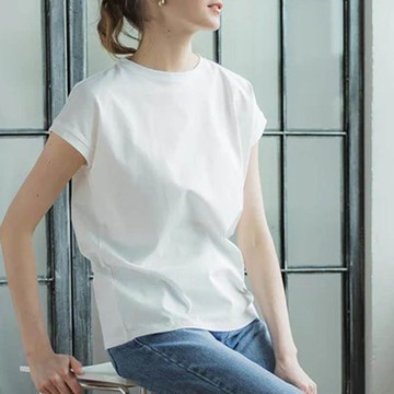 日本 COCA - 100%美國棉 厚磅圓領法式袖上衣-白