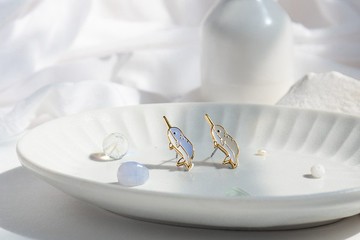 獨角鯨 Narwhal 鯨魚 海洋 夾式耳環 醫療鋼針 生日禮物 紙盒包裝