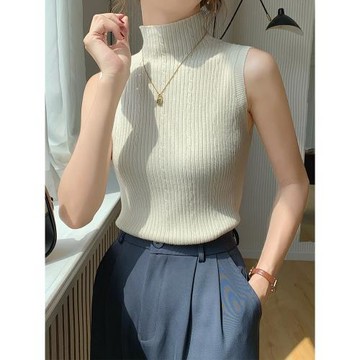 西裝內搭女2022年秋冬季修身半高領麻花紋無袖吊帶背心針織打底衫