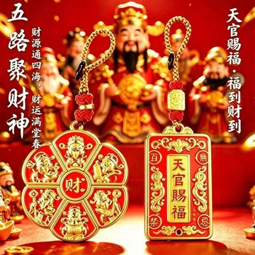🔥臺灣熱賣⚡️五路財神鑰匙扣掛件五路聚財神汽車鑰匙鏈男女款吉祥如意紅繩🎉