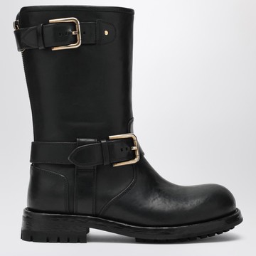 Black leather boot with buckles
