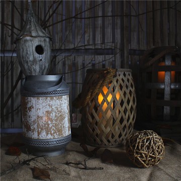 美式鄉村風格家居庭院戶外裝飾仿古做舊手工竹編鐵木工藝燈籠風燈