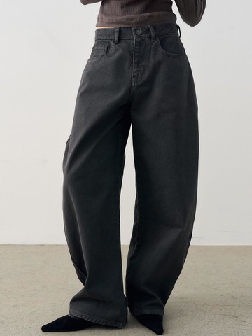Cotton Dyed Curved Denim Pants [Grey]