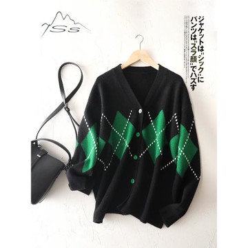 這配色太絕美~羊絨開衫女100純山羊絨拼色設計感加厚V領針織外套