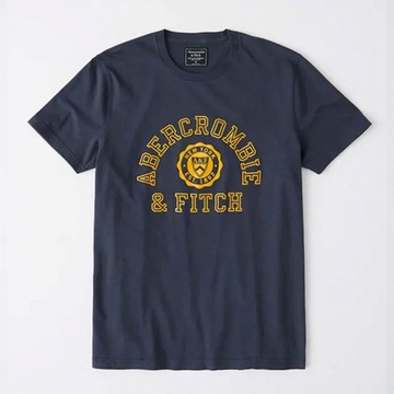 A&F 熱銷印刷文字徽章圖案短袖T恤-深藍色