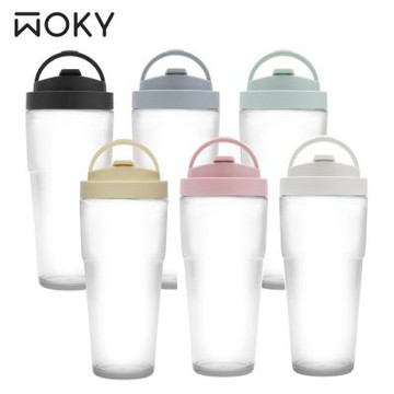 【WOKY 沃廚】渾圓杯 Ecozen純透復刻款 880ml-附彈跳吸管