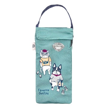 kUSUgURU JAPAN 日本眼鏡貓 超吸水內層便攜式傘套吸水袋/杯套袋 AnimalMode款  藍綠色  1個