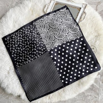 春秋百搭韓版黑色波點腰果花真絲圍巾緞面桑蠶絲絲巾女65cm小方巾