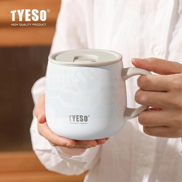 304不鏽鋼陶瓷塗層保溫馬克杯 泰碩 TYESO 推蓋直飲咖啡杯 保溫保冷辦公室水杯 355ml