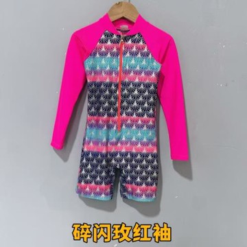 Amber外貿單 新款女童女孩短袖平角沖浪服連體游泳衣沙灘溫泉防曬