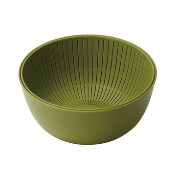 like-it 日製深型洗米瀝水盆2件組  綠色  1組  瀝水籃-直徑227 × 高104mm / 洗菜盆-直徑233 × 高107mm