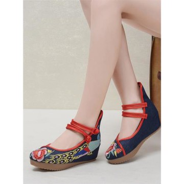 內增高單鞋2024年春款老北京布鞋女鞋民族風繡花鞋旗袍高跟漢服鞋