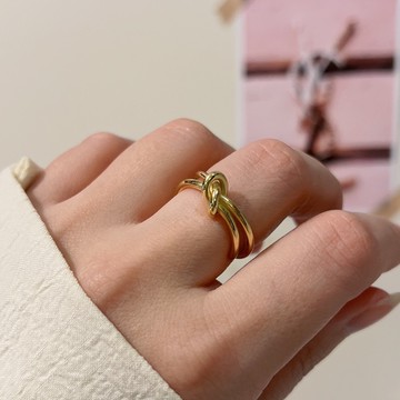 FIFIOO菲菲窩居|| 925純銀 小結繩造型戒指 電鍍真金 可調式戒圍 純銀戒指