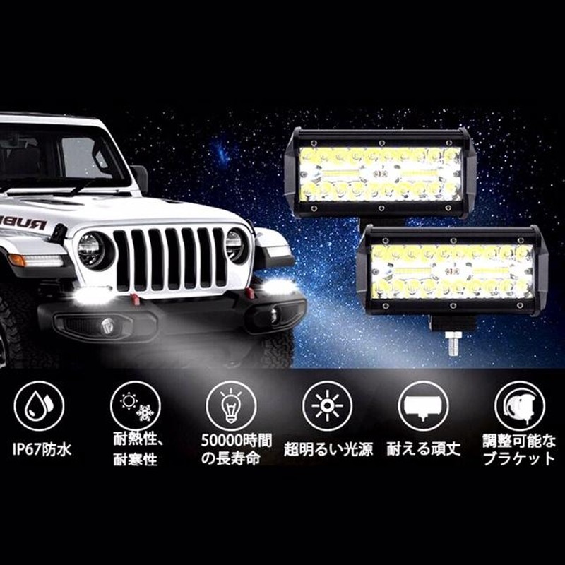 LED ワークライト 120w 作業灯 12v-24v フォグランプ デイライト バックランプ 投光器 高輝度 広角照明 ライト 集魚灯 前照灯  デッキライト イエロー 黄 2個 | LINEショッピング