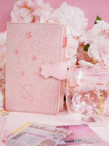 樂天精選~筆記本子活頁創意文藝手帳本日記本手賬本簡約方格少女心網紅櫻花記事本小隨身 雙11全館免運