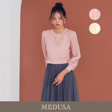 現貨【MEDUSA 曼度莎】Icare 甜美網紗蓬袖針織上衣 - 2色（F）｜女上衣 針織衫 長袖上衣