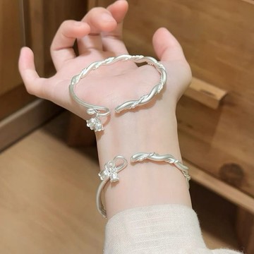 限時特賣🔥「遲春蘭」國風百搭足銀999.9實心百搭小衆蘭花手鐲女