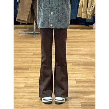 美拉德咖色微喇牛仔褲女秋季新款大碼高腰顯瘦直筒拖地喇叭褲子潮