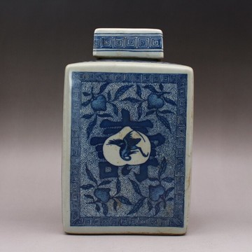 晚清民窯青花紋四方茶葉罐 古玩古董陶瓷器仿古老貨收藏 羽墨軒