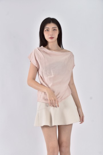 (M) verdi抓褶粉色短袖上衣